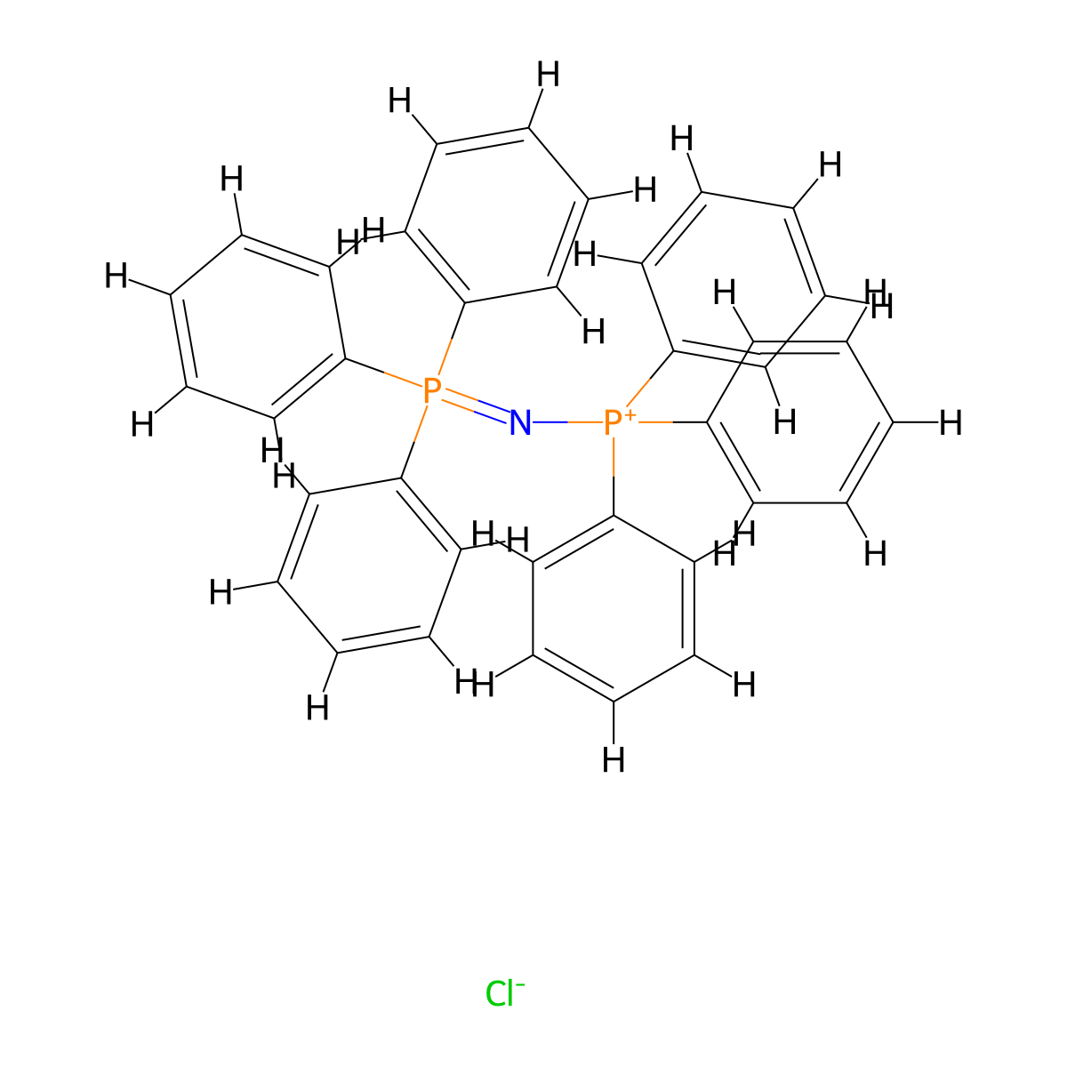 1,1,1-Triphenyl-N-(triphenylphosphoranylidene)phosphoraniminium chloride molecular structure, CAS 21050-13-5