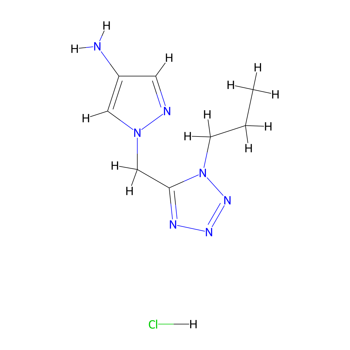 1-[(1-propyl-1H-1,2,3,4-tetrazol-5-yl)methyl]-1H-pyrazol-4-amine hydrochloride molecular structure, CAS 2105013-19-0