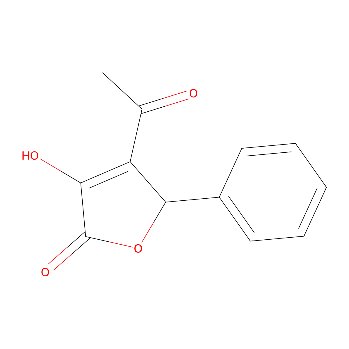 2(5H)-Furanone, 4-acetyl-3-hydroxy-5-phenyl- molecular structure, CAS 21053-80-5