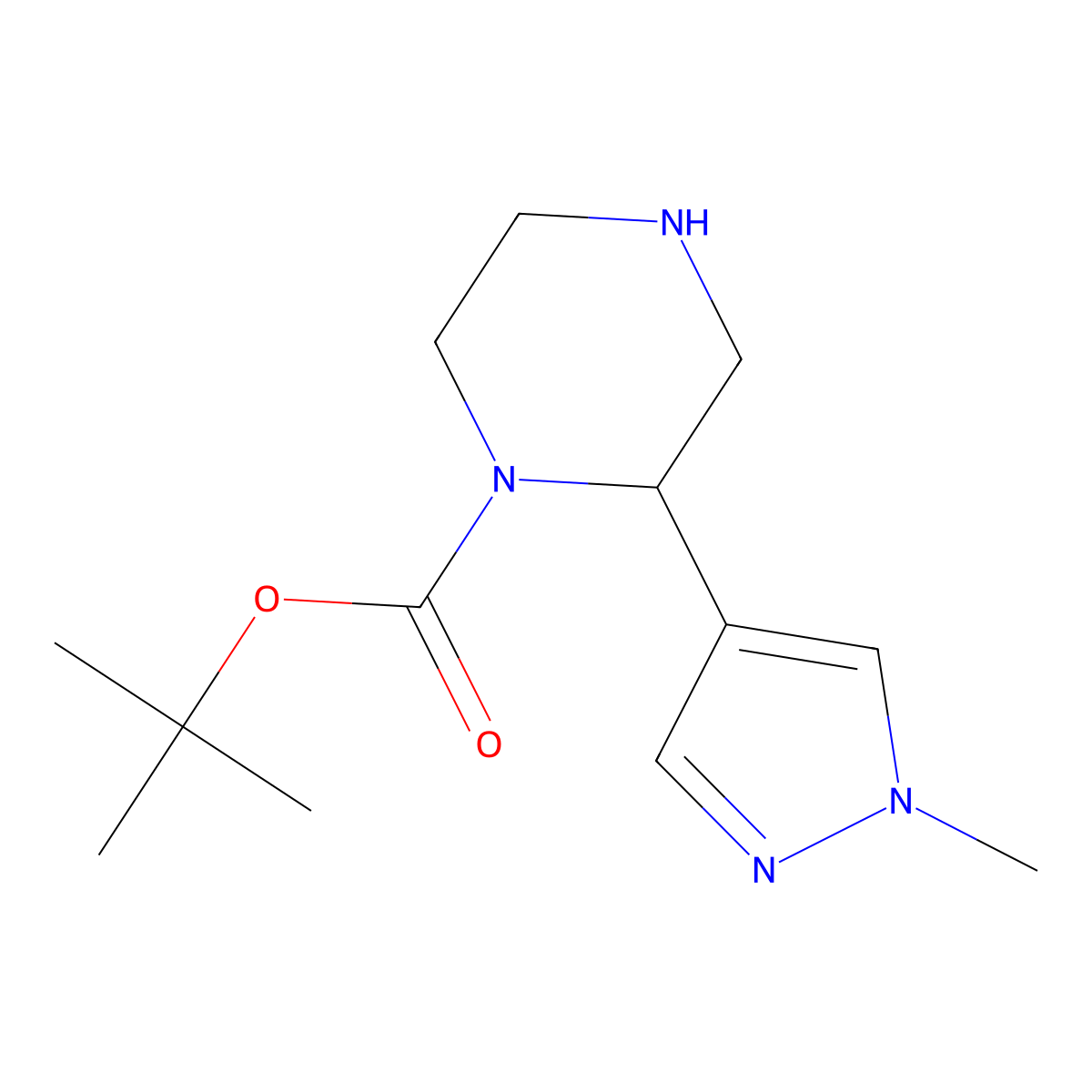 tert-butyl 2-(1-methyl-1H-pyrazol-4-yl)piperazine-1-carboxylate molecular structure, CAS 2105326-58-5