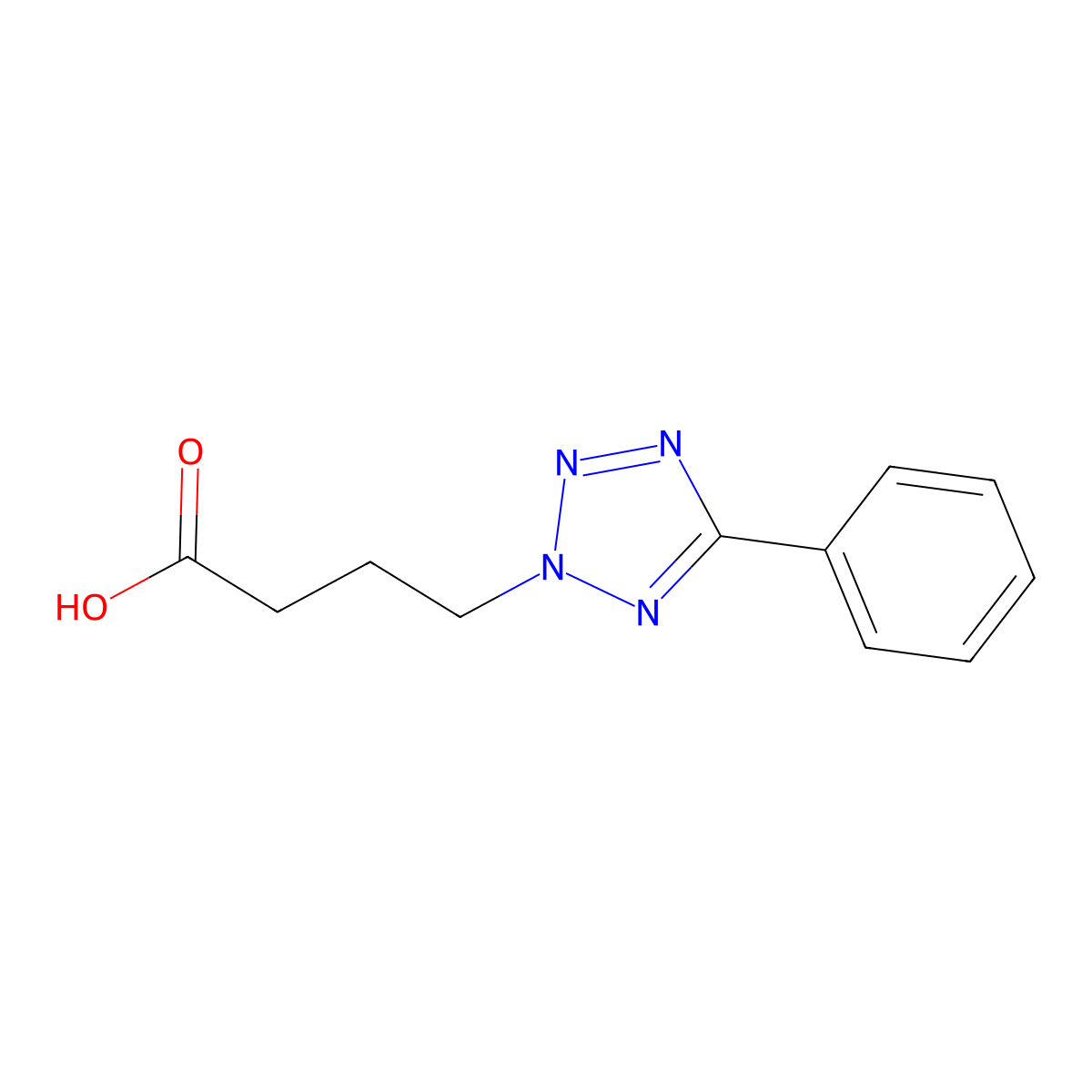 5-Phenyl-2H-tetrazole-2-butanoic acid molecular structure, CAS 21054-69-3