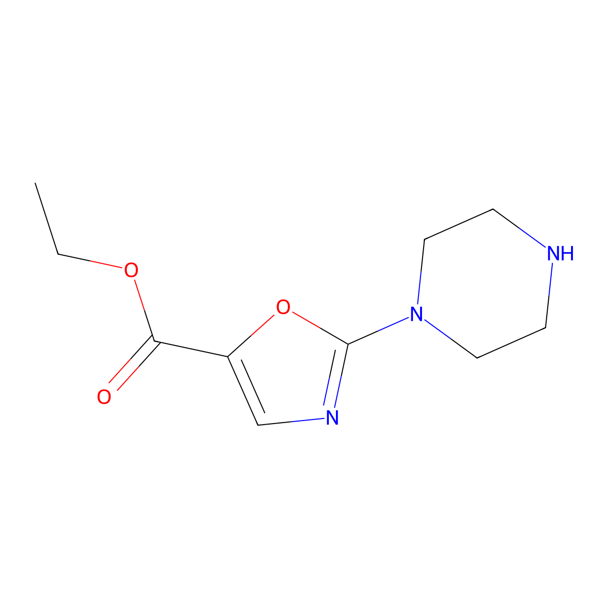 Ethyl 2-(piperazin-1-yl)-1,3-oxazole-5-carboxylate molecular structure, CAS 2105496-42-0