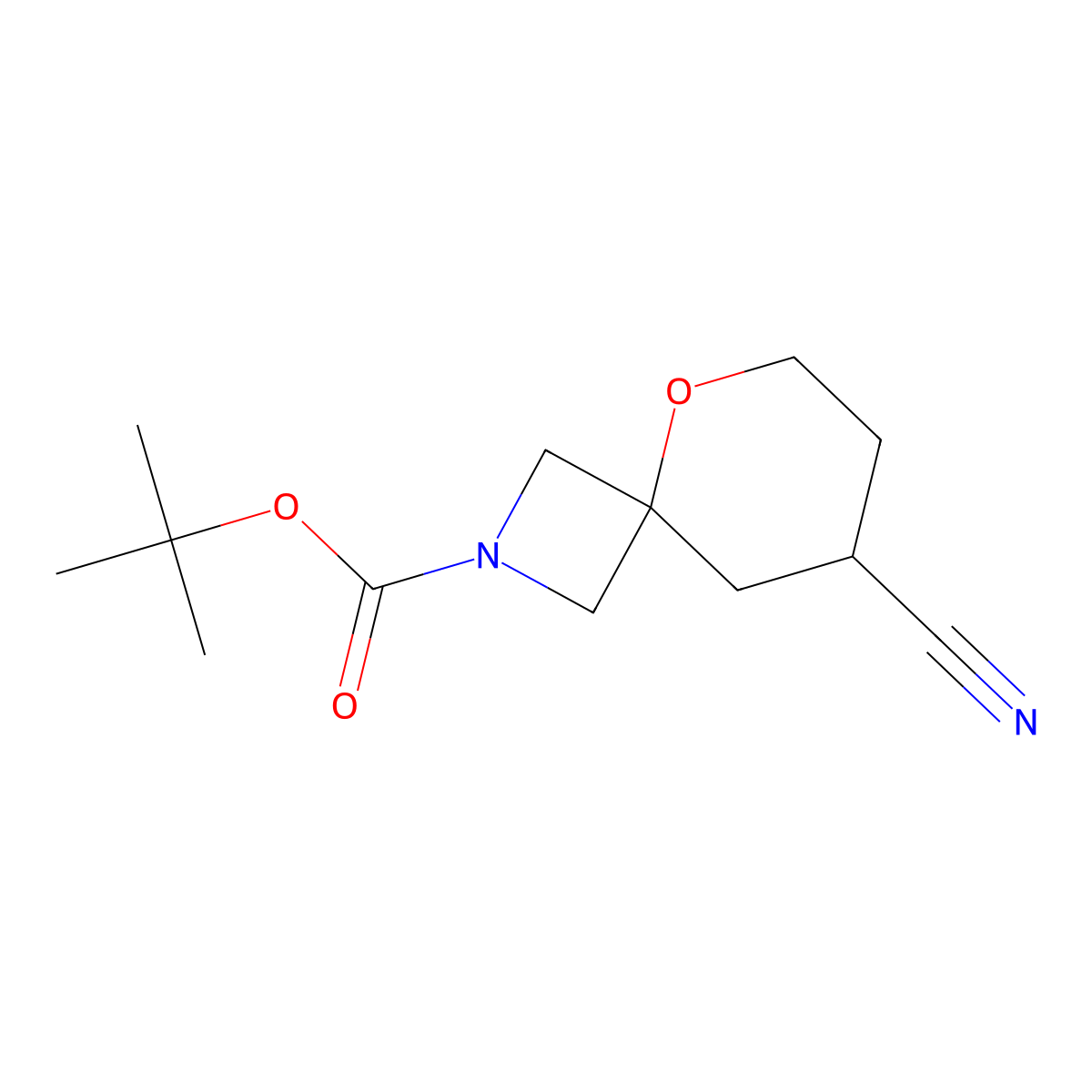tert-Butyl 8-cyano-5-oxa-2-azaspiro[3.5]nonane-2-carboxylate molecular structure, CAS 2105532-12-3