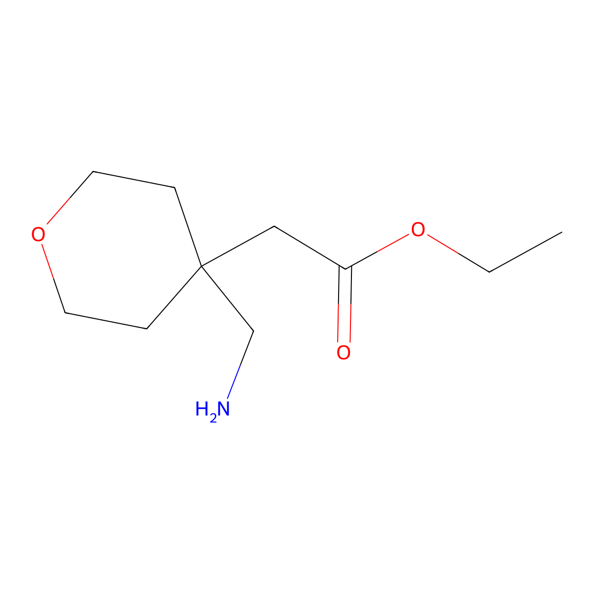 Ethyl 2-(4-(aminomethyl)tetrahydro-2H-pyran-4-yl)acetate molecular structure, CAS 2105582-77-0