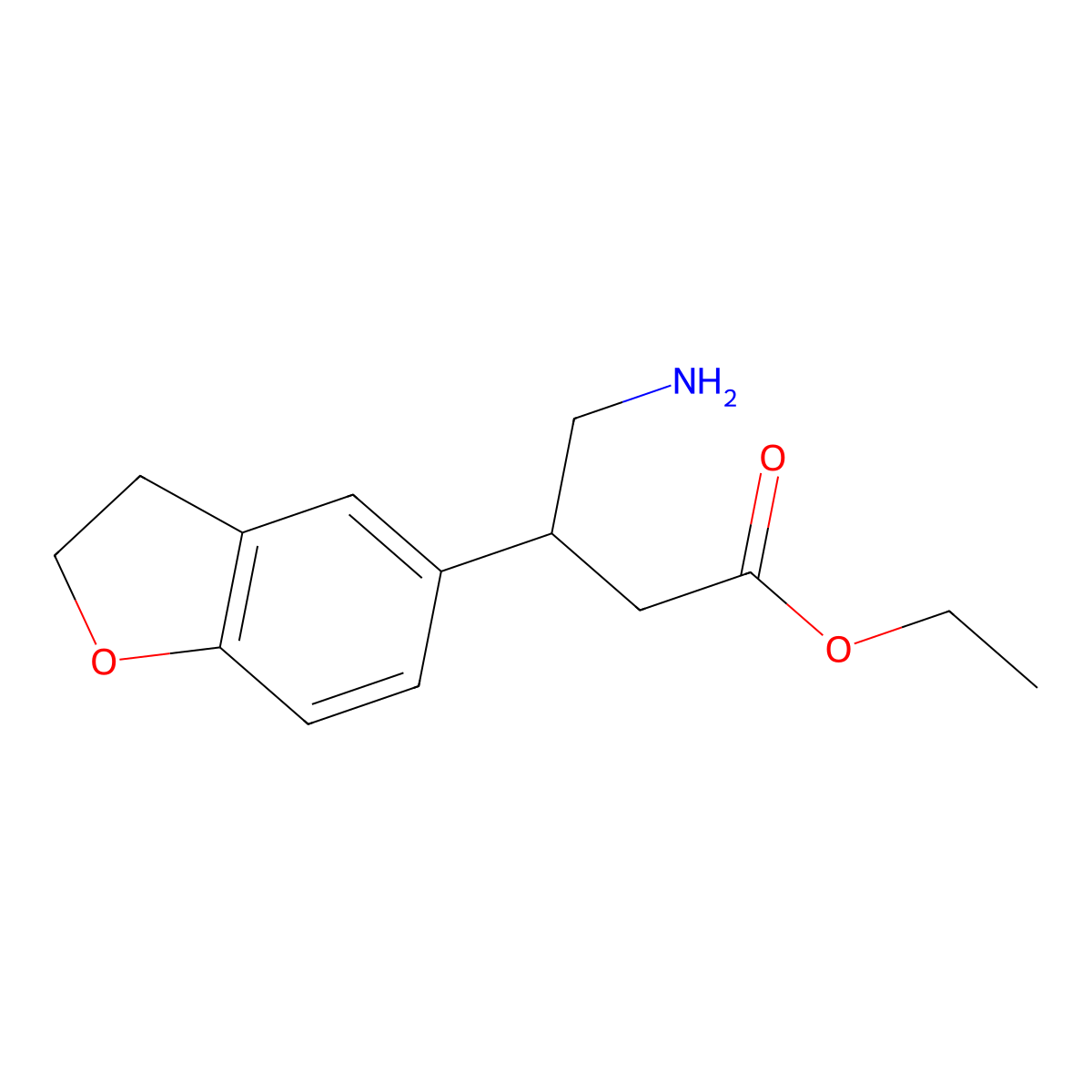 Ethyl 4-amino-3-(2,3-dihydro-1-benzofuran-5-yl)butanoate molecular structure, CAS 2105603-15-2