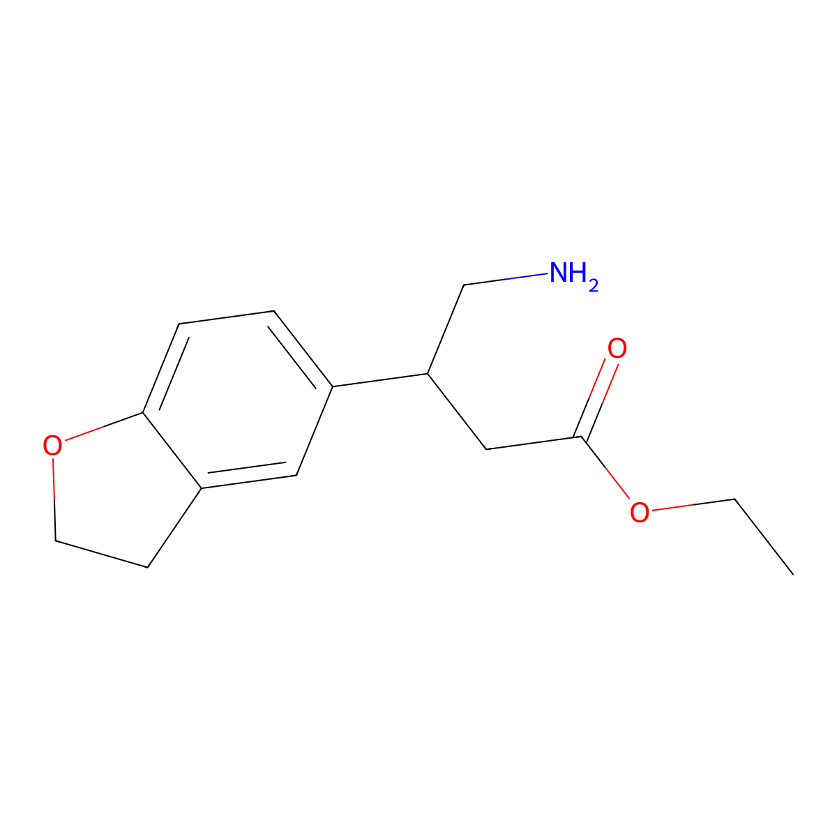 Ethyl 4-amino-3-(2,3-dihydro-1-benzofuran-5-yl)butanoate molecular structure, CAS 2105603-15-2