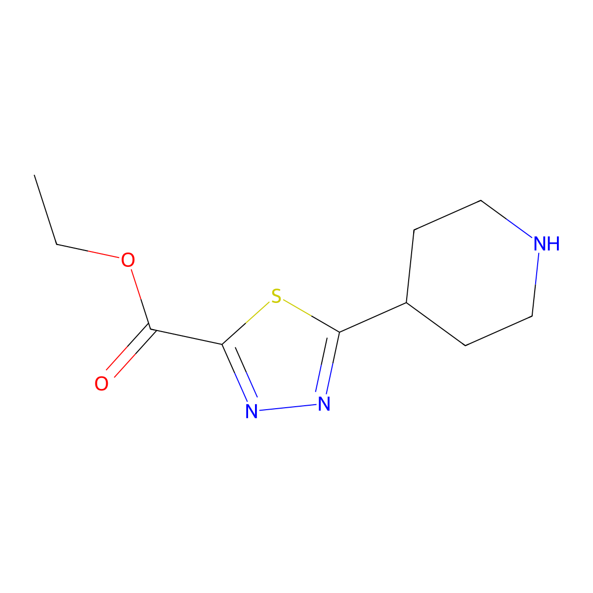 Ethyl 5-(piperidin-4-yl)-1,3,4-thiadiazole-2-carboxylate molecular structure, CAS 2105612-66-4