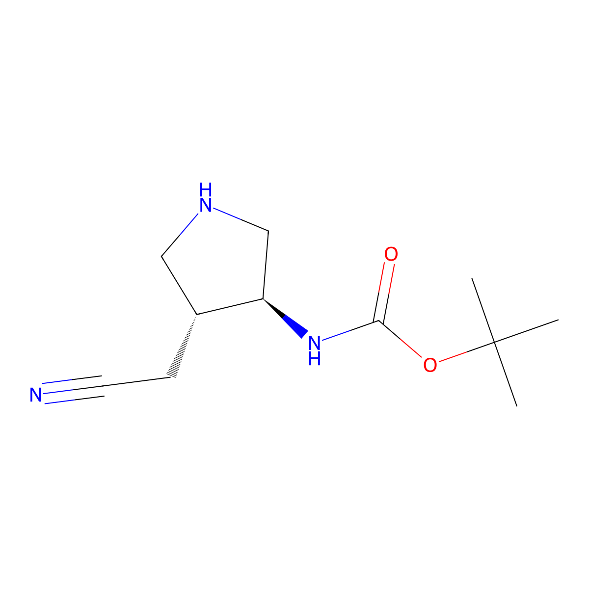 rac-tert-butyl N-[(3R,4S)-4-(cyanomethyl)pyrrolidin-3-yl]carbamate molecular structure, CAS 2105790-98-3