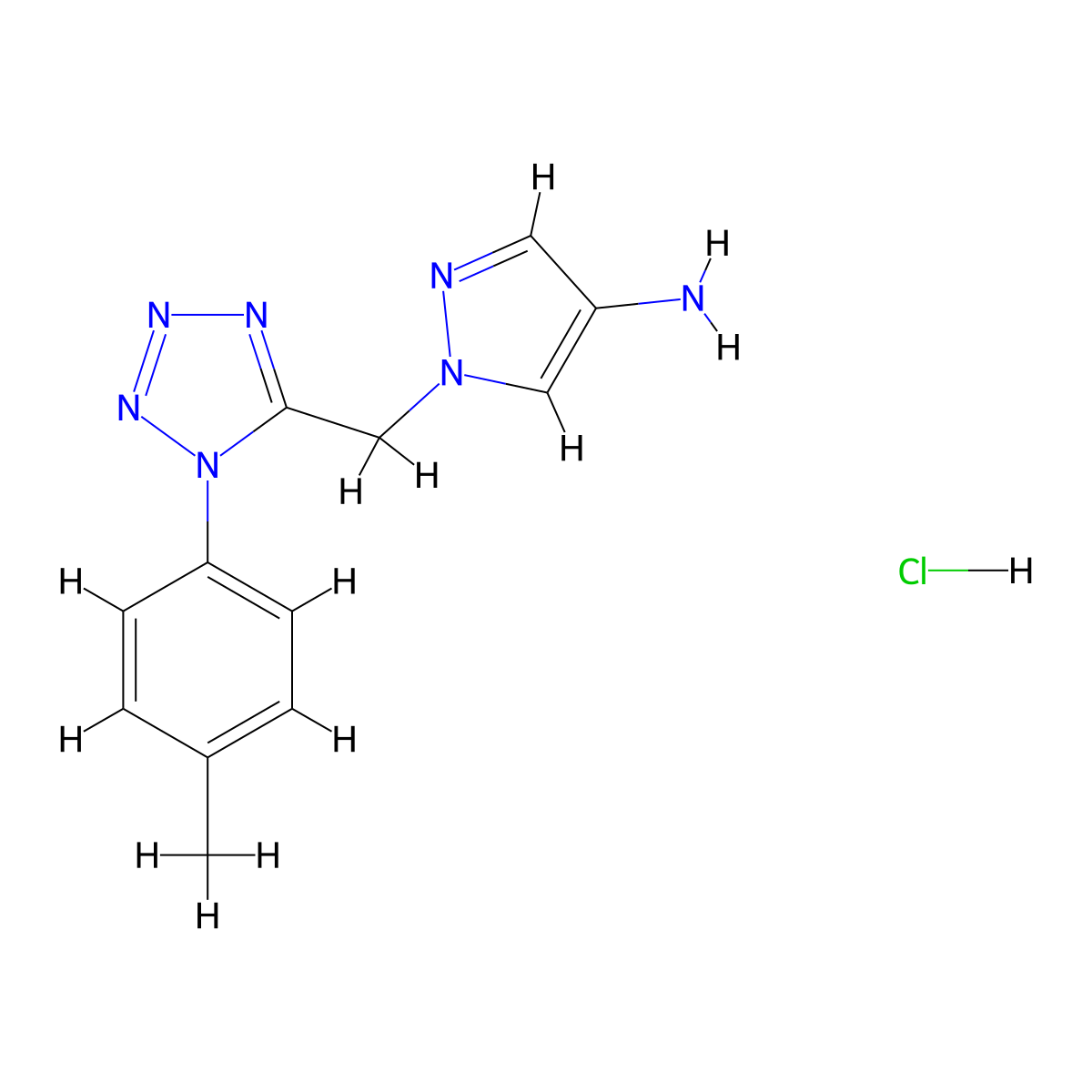 1-{[1-(4-methylphenyl)-1H-1,2,3,4-tetrazol-5-yl]methyl}-1H-pyrazol-4-amine hydrochloride molecular structure, CAS 2105794-69-0