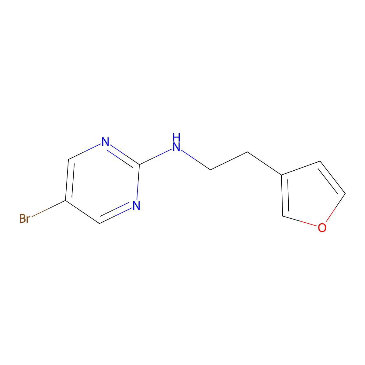 5-Bromo-N-[2-(furan-3-yl)ethyl]pyrimidin-2-amine molecular structure, CAS 2105850-86-8