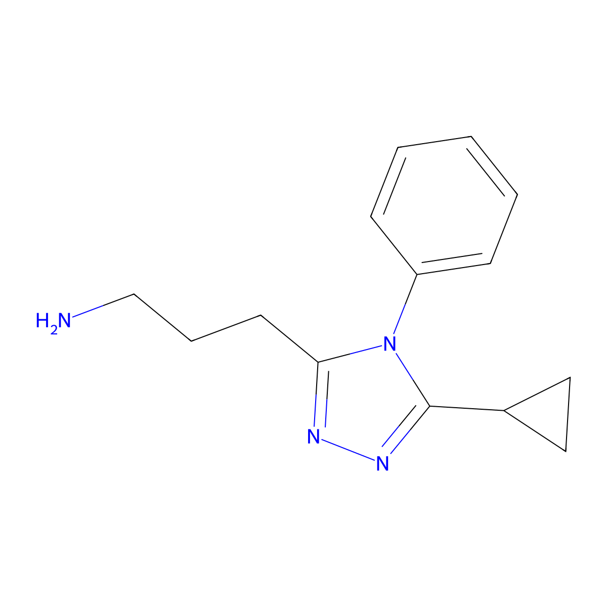 3-(5-cyclopropyl-4-phenyl-4H-1,2,4-triazol-3-yl)propan-1-amine molecular structure, CAS 2105863-96-3