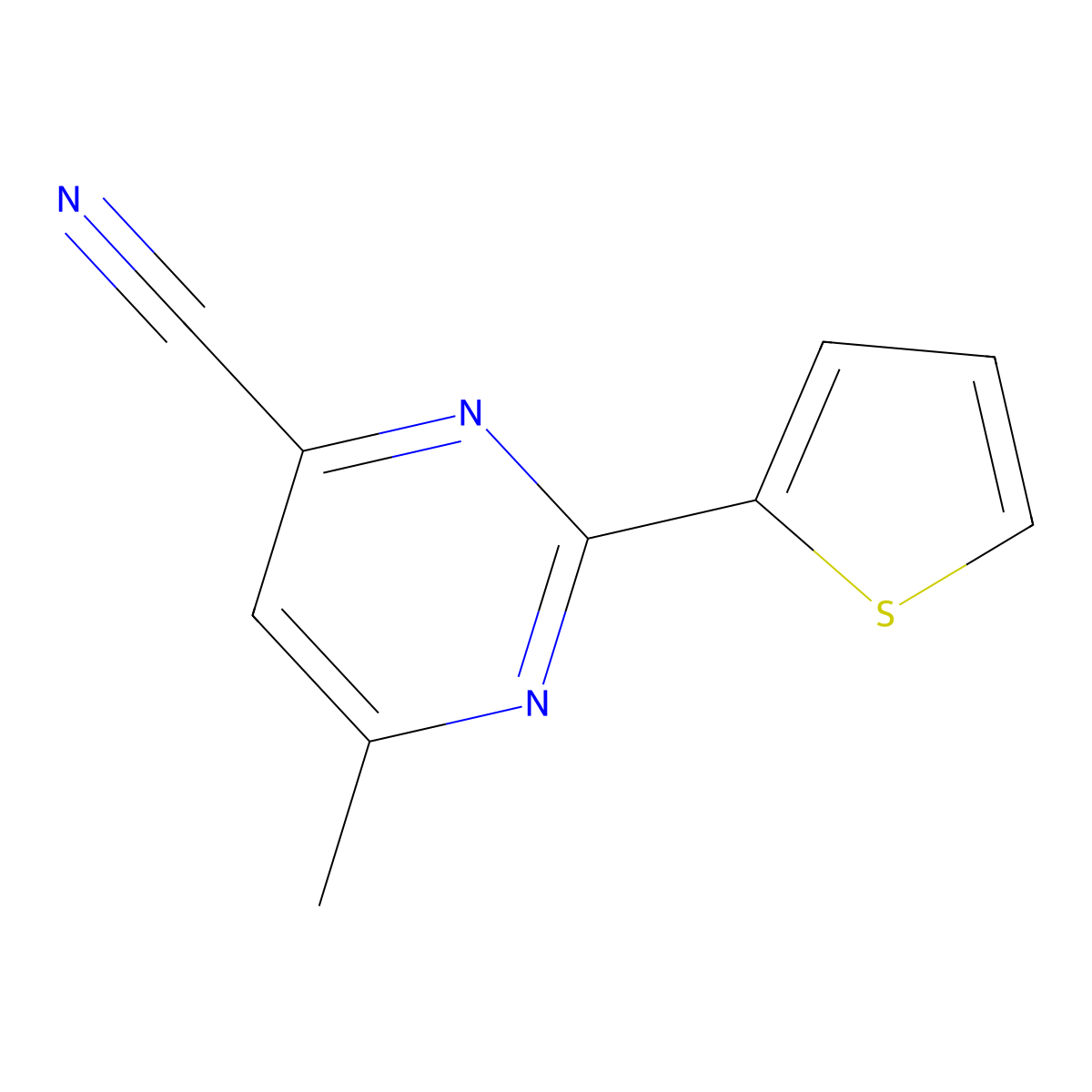 6-Methyl-2-(thiophen-2-yl)pyrimidine-4-carbonitrile molecular structure, CAS 2105899-07-6