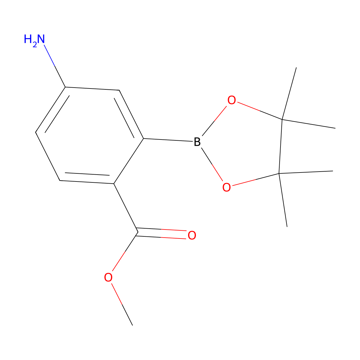 Methyl 4-amino-2-(tetramethyl-1,3,2-dioxaborolan-2-yl)benzoate molecular structure, CAS 2105955-45-9