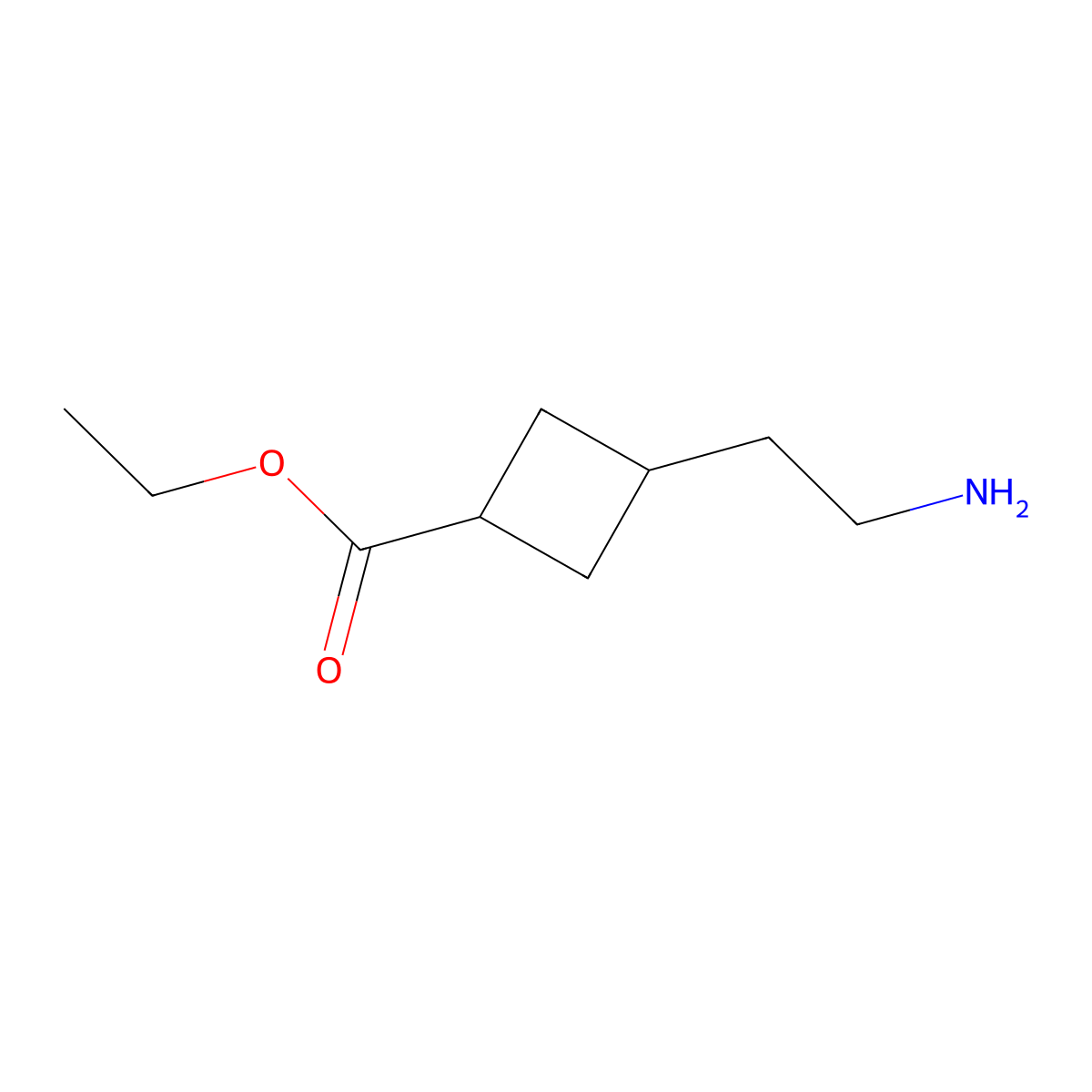 Ethyl 3-(2-aminoethyl)cyclobutane-1-carboxylate molecular structure, CAS 2105972-70-9