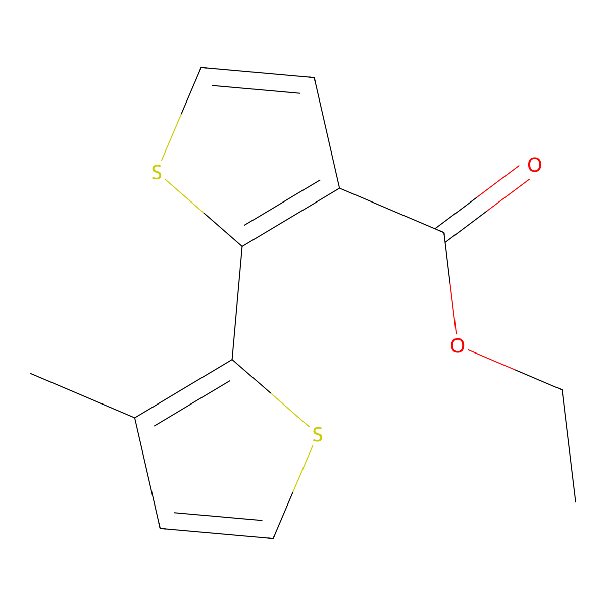 Ethyl 3'-methyl-[2,2'-bithiophene]-3-carboxylate molecular structure, CAS 2106184-52-3