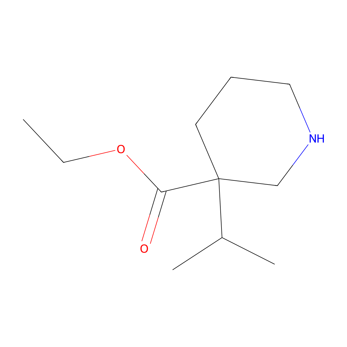 Ethyl 3-(propan-2-yl)piperidine-3-carboxylate molecular structure, CAS 2106188-88-7