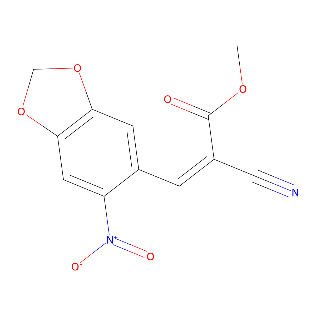 Methyl 2-cyano-3-(6-nitro-1,3-benzodioxol-5-yl)prop-2-enoate molecular structure, CAS 210628-85-6