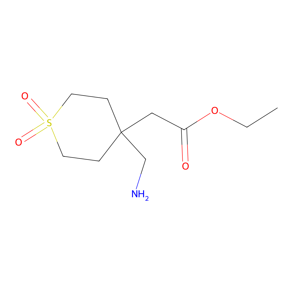 Ethyl 2-[4-(aminomethyl)-1,1-dioxo-1lambda6-thian-4-yl]acetate molecular structure, CAS 2106388-26-3