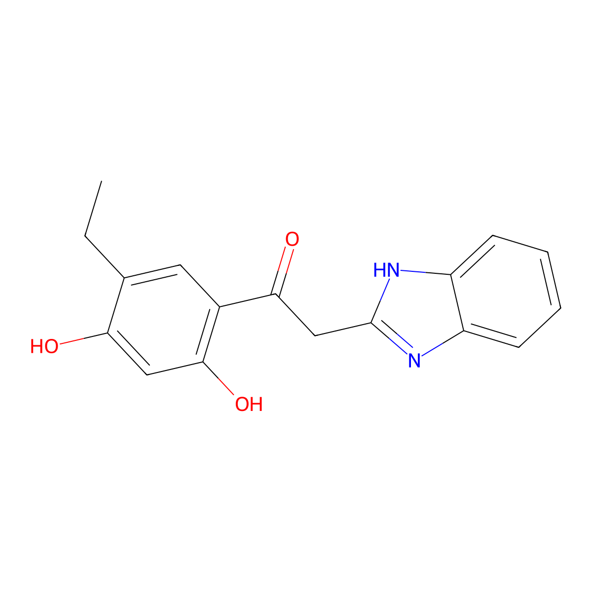 2-(1H-benzimidazol-2-yl)-1-(5-ethyl-2,4-dihydroxyphenyl)ethanone molecular structure, CAS 210639-69-3