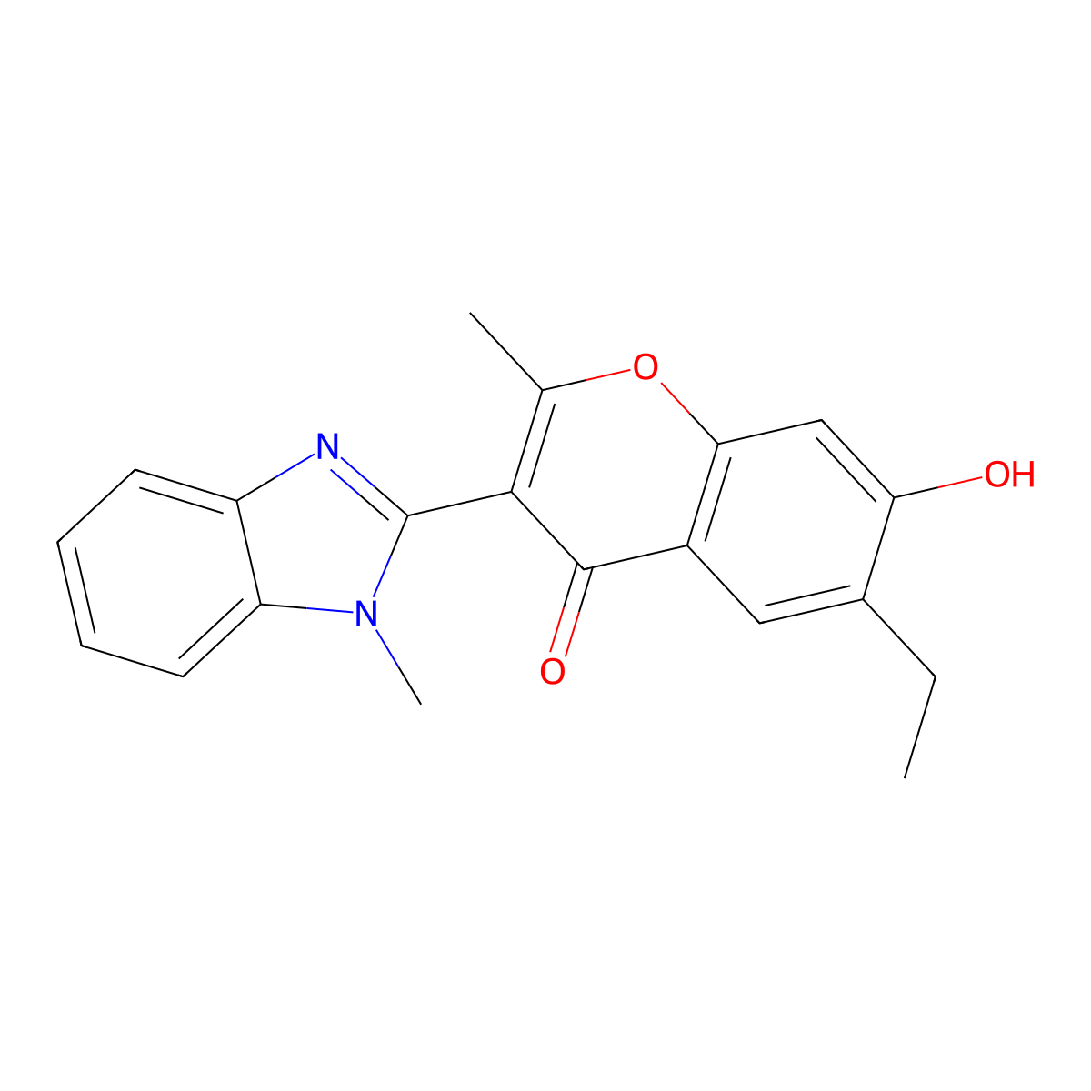 6-ethyl-7-hydroxy-2-methyl-3-(1-methyl-1H-1,3-benzodiazol-2-yl)-4H-chromen-4-one molecular structure, CAS 210639-92-2