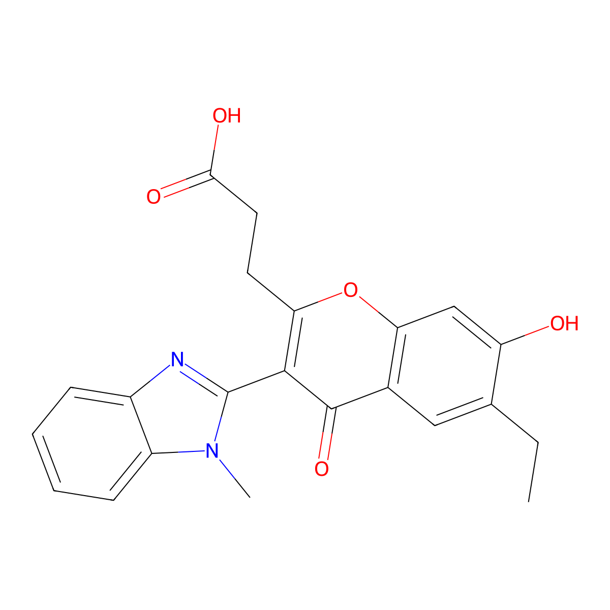 3-[6-Ethyl-7-hydroxy-3-(1-methylbenzimidazol-2-yl)-4-oxochromen-2-yl]propanoic acid molecular structure, CAS 210639-95-5