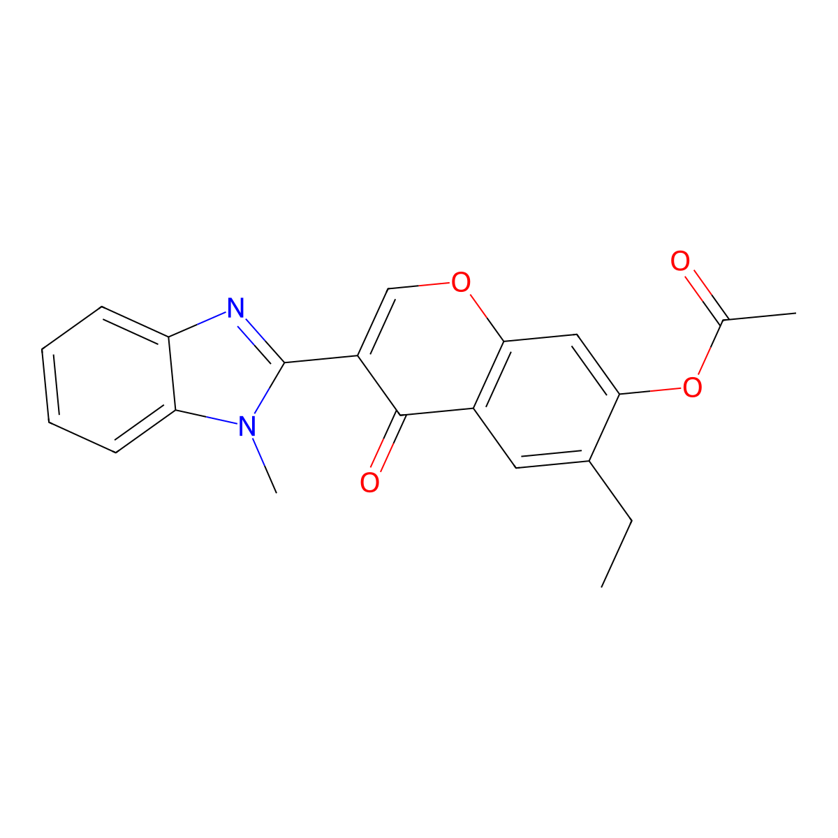 6-ethyl-3-(1-methyl-1H-benzimidazol-2-yl)-4-oxo-4H-chromen-7-yl acetate molecular structure, CAS 210639-96-6