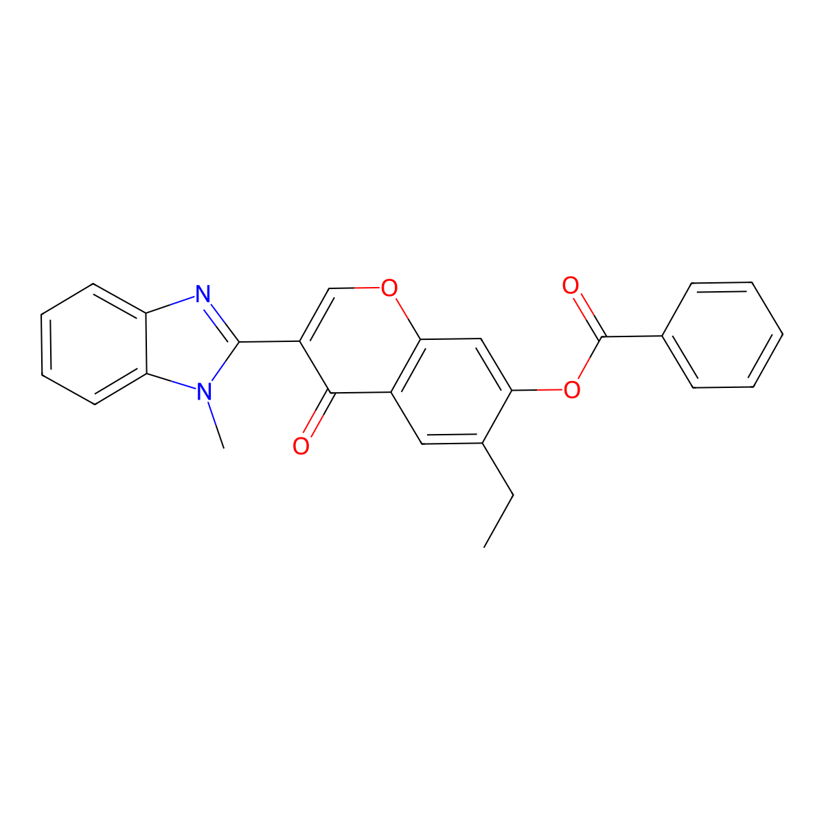 6-ethyl-3-(1-methyl-1H-benzo[d]imidazol-2-yl)-4-oxo-4H-chromen-7-yl benzoate molecular structure, CAS 210639-99-9