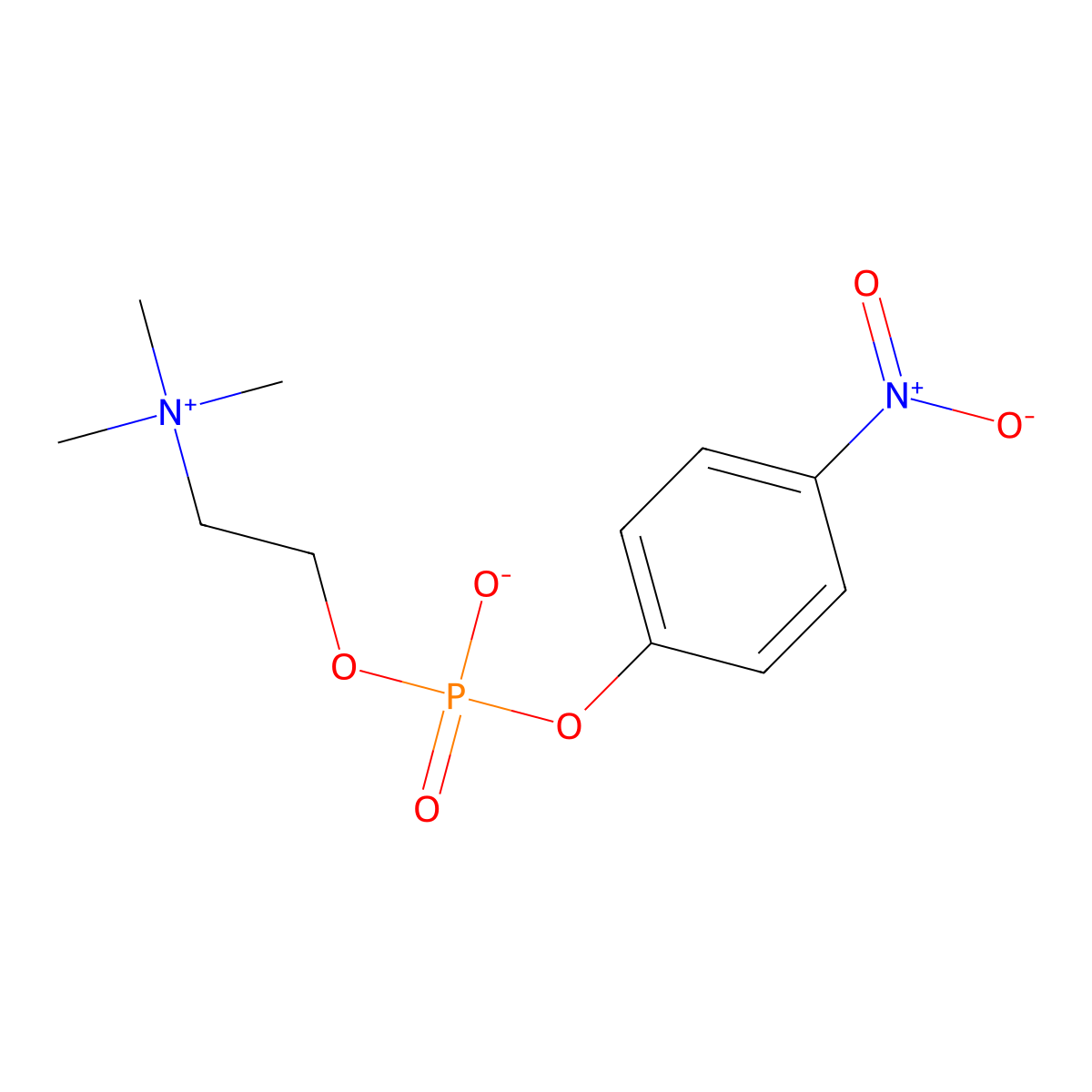ethanaminium, 2-hydroxy(4-nitrophenoxy)phosphinyloxy-n,n,n-trimethyl-, inner salt molecular structure, CAS 21064-69-7