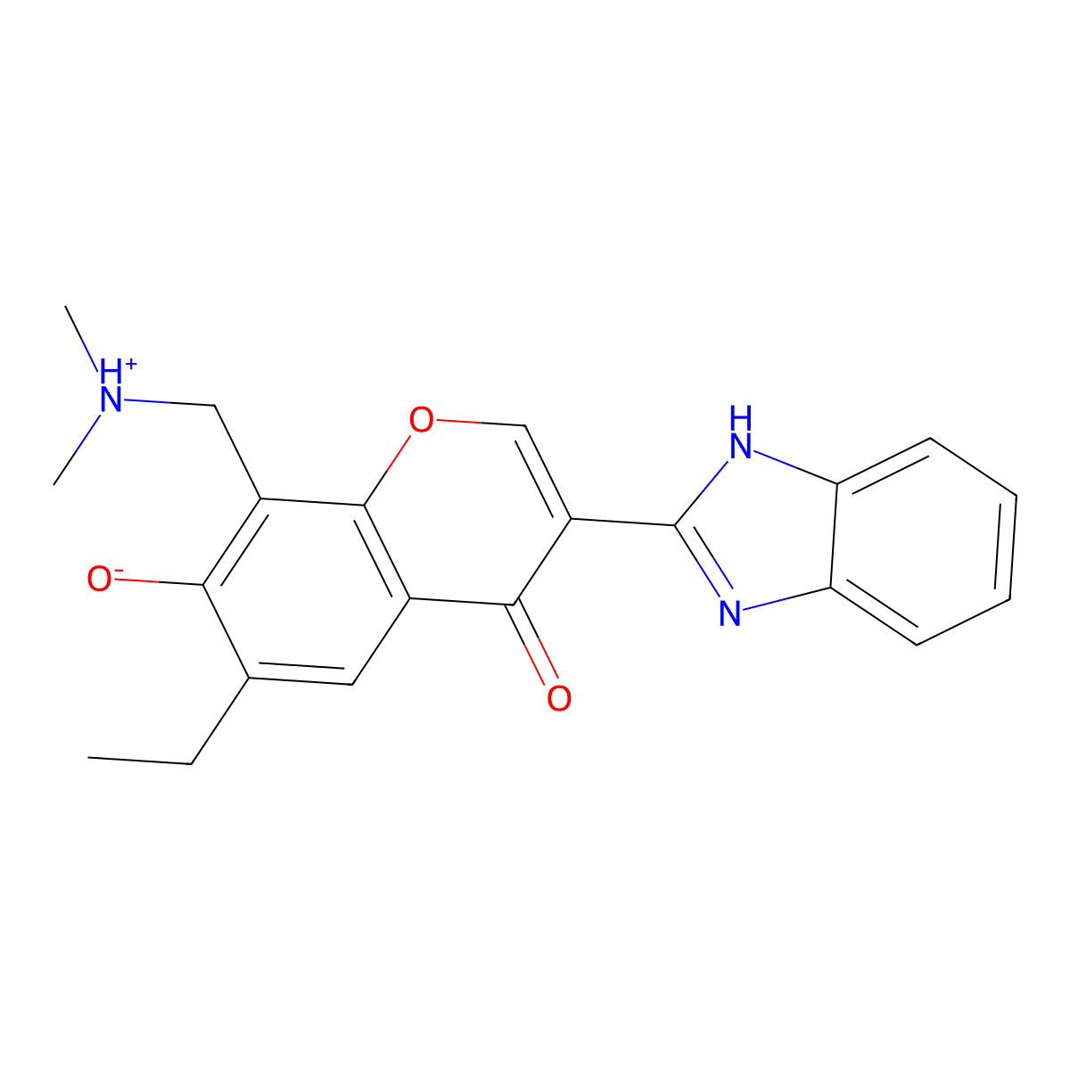 3-(1H-benzo[d]imidazol-2-yl)-8-((dimethylamino)methyl)-6-ethyl-7-hydroxy-4H-chromen-4-one molecular structure, CAS 210640-04-3