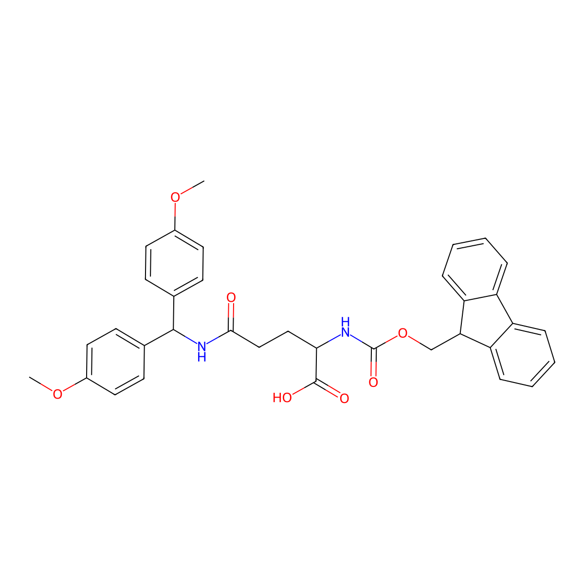 N-Fmoc-N5-(bis(4-methoxyphenyl)methyl)-D-glutamine molecular structure, CAS 210645-01-5