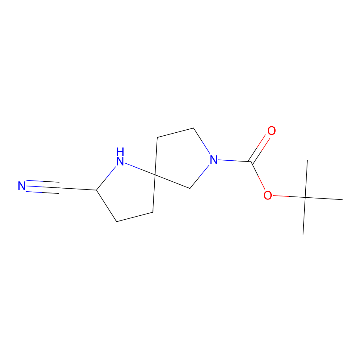 Tert-butyl 2-cyano-1,7-diazaspiro[4.4]nonane-7-carboxylate molecular structure, CAS 2106517-60-4