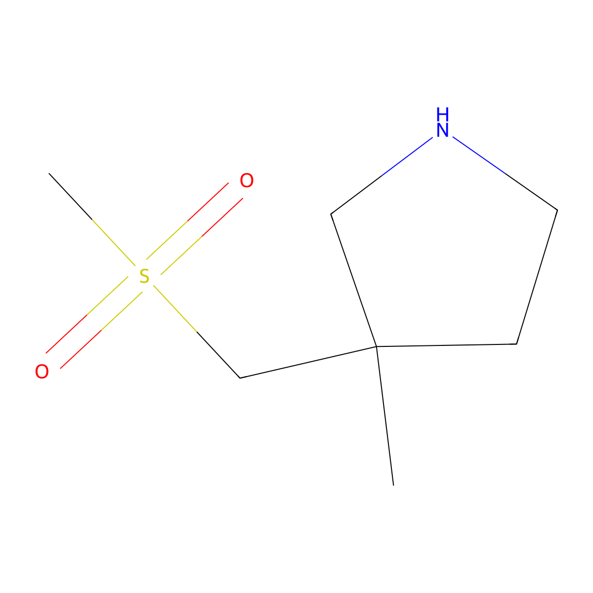 3-(Methanesulfonylmethyl)-3-methylpyrrolidine molecular structure, CAS 2106571-67-7
