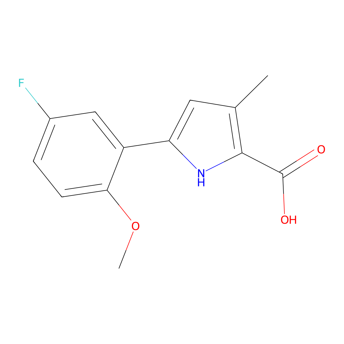 5-(5-Fluoro-2-methoxyphenyl)-3-methyl-1H-pyrrole-2-carboxylic acid molecular structure, CAS 2106575-50-0