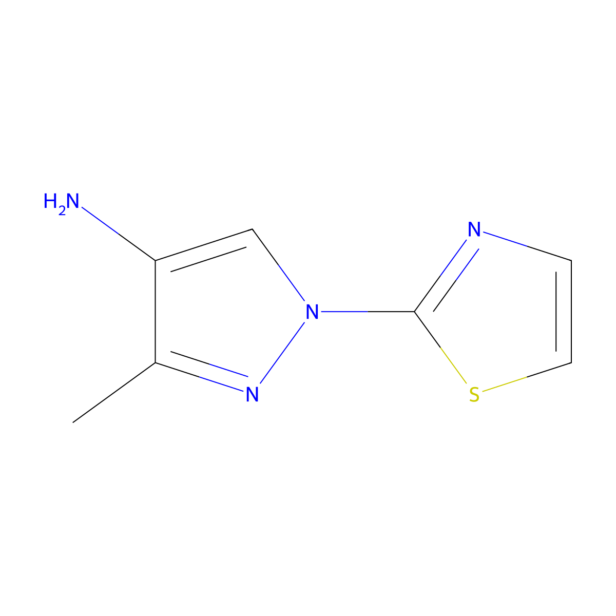 3-methyl-1-(thiazol-2-yl)-1H-pyrazol-4-amine molecular structure, CAS 2106585-34-4