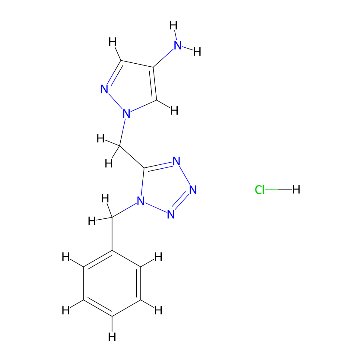 1-[(1-benzyl-1H-1,2,3,4-tetrazol-5-yl)methyl]-1H-pyrazol-4-amine hydrochloride molecular structure, CAS 2106666-08-2