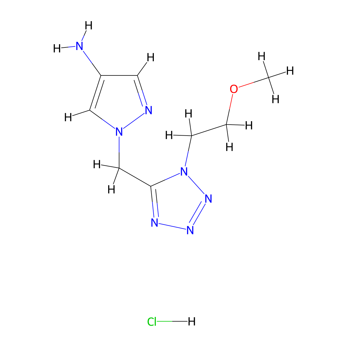 1-{[1-(2-methoxyethyl)-1H-1,2,3,4-tetrazol-5-yl]methyl}-1H-pyrazol-4-amine hydrochloride molecular structure, CAS 2106701-38-4