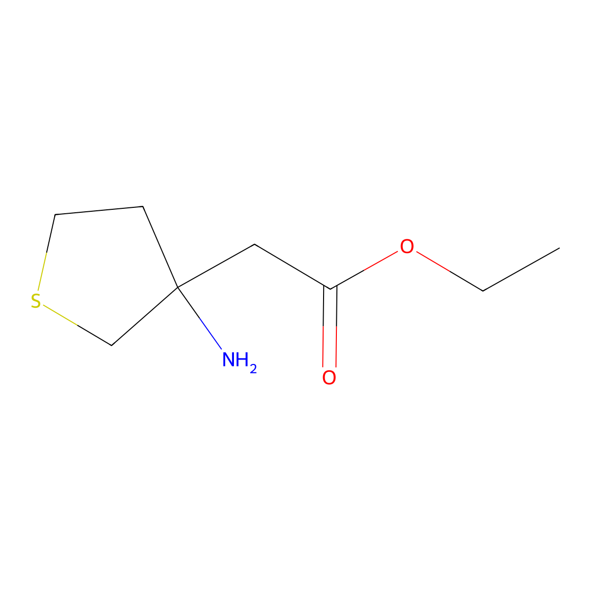 Ethyl 2-(3-aminothiolan-3-yl)acetate molecular structure, CAS 2106860-16-4
