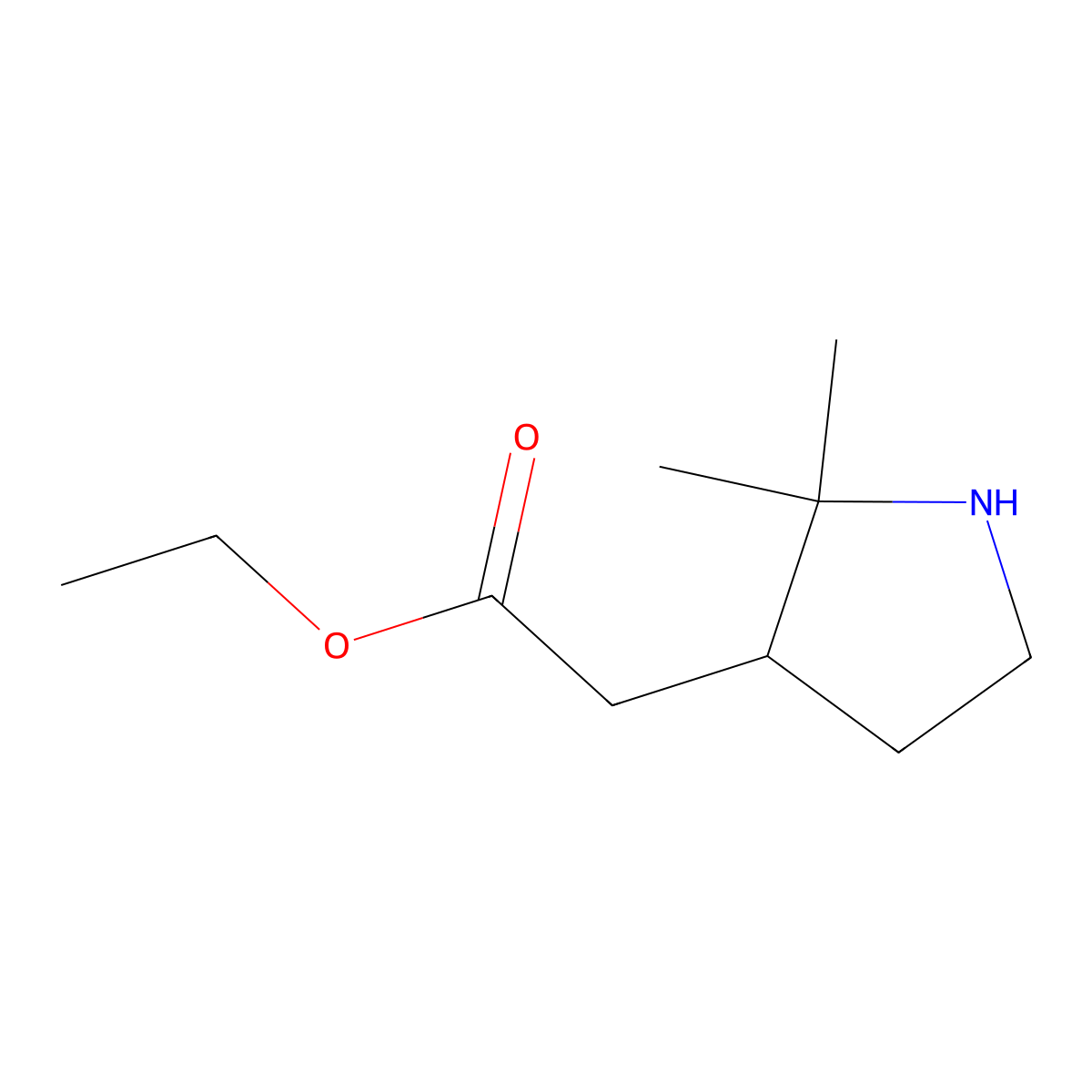 Ethyl 2-(2,2-dimethylpyrrolidin-3-yl)acetate molecular structure, CAS 2106867-51-8