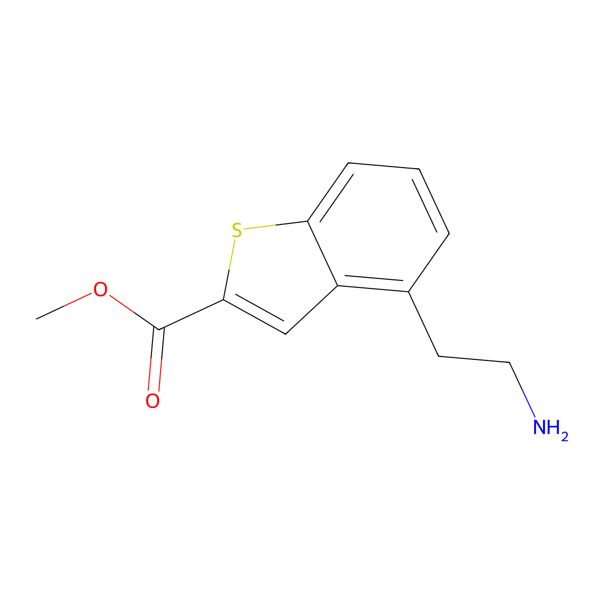 Methyl 4-(2-aminoethyl)-1-benzothiophene-2-carboxylate molecular structure, CAS 2106926-49-0