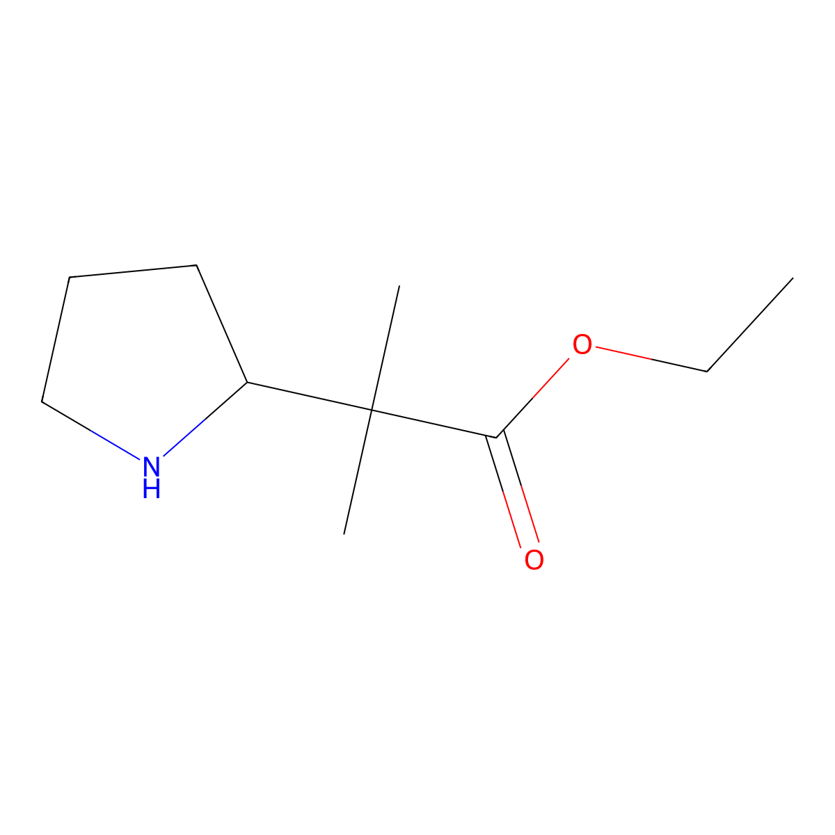 Ethyl 2-methyl-2-(pyrrolidin-2-yl)propanoate molecular structure, CAS 2106943-07-9