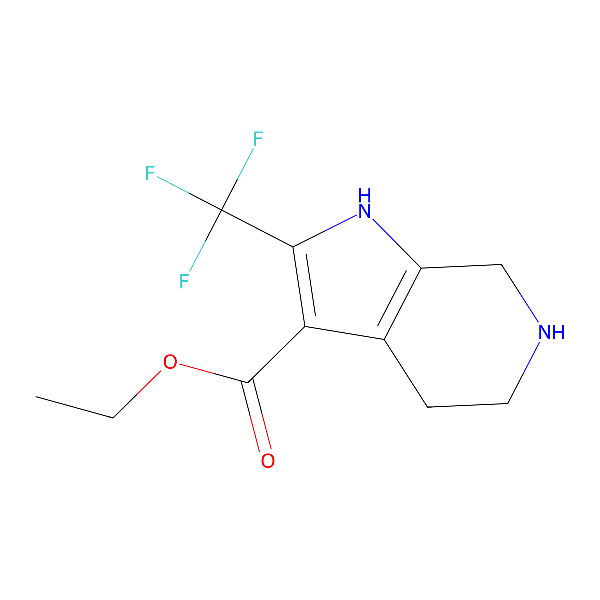 ethyl 2-(trifluoromethyl)-1H,4H,5H,6H,7H-pyrrolo[2,3-c]pyridine-3-carboxylate molecular structure, CAS 2106955-63-7