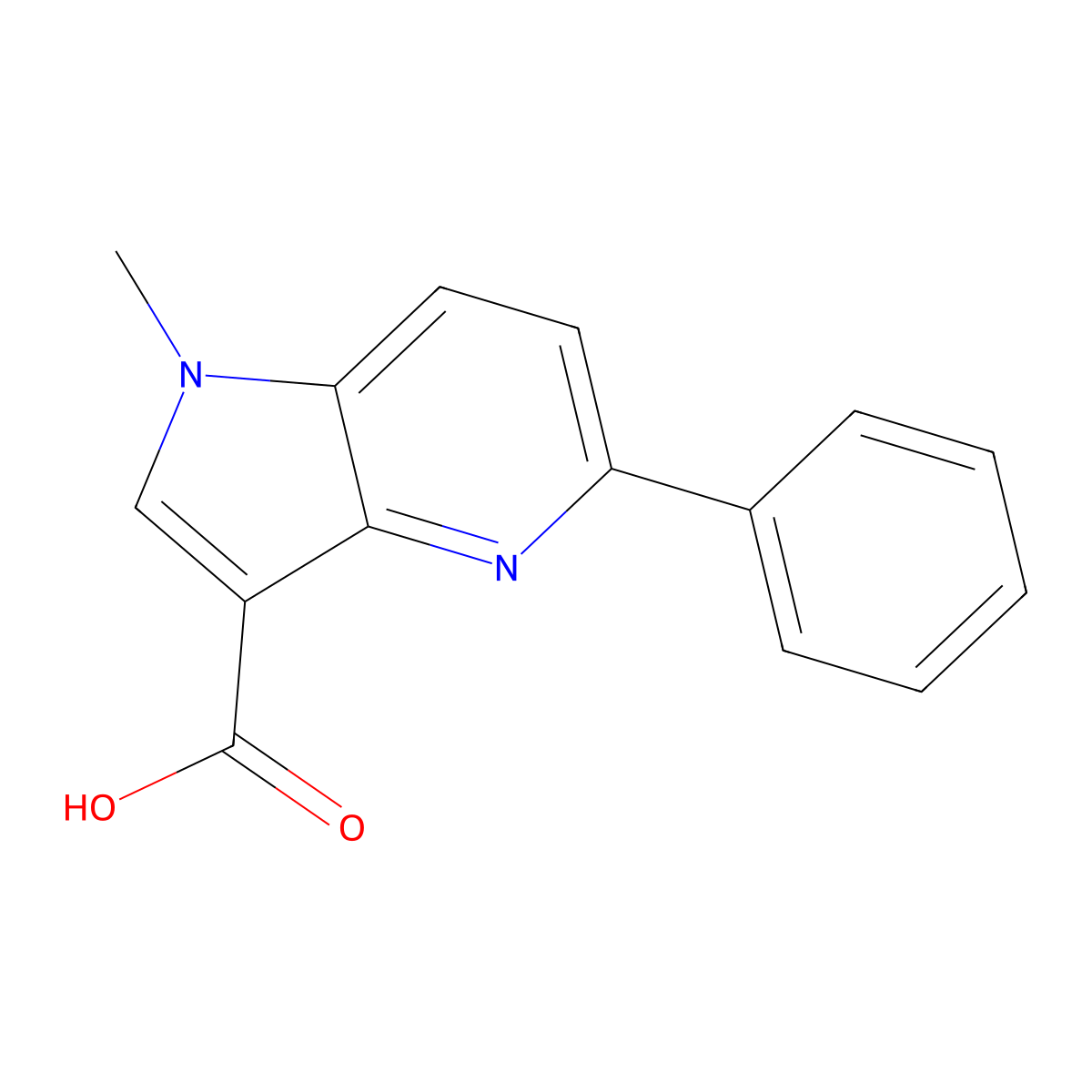 1-methyl-5-phenyl-1H-pyrrolo(3,2-b)pyridine-3-carboxylic acid molecular structure, CAS 2106988-56-9
