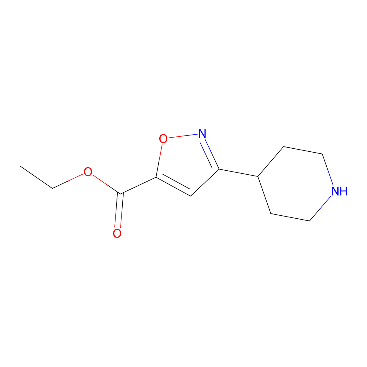Ethyl 3-(piperidin-4-yl)-1,2-oxazole-5-carboxylate molecular structure, CAS 2106990-00-3