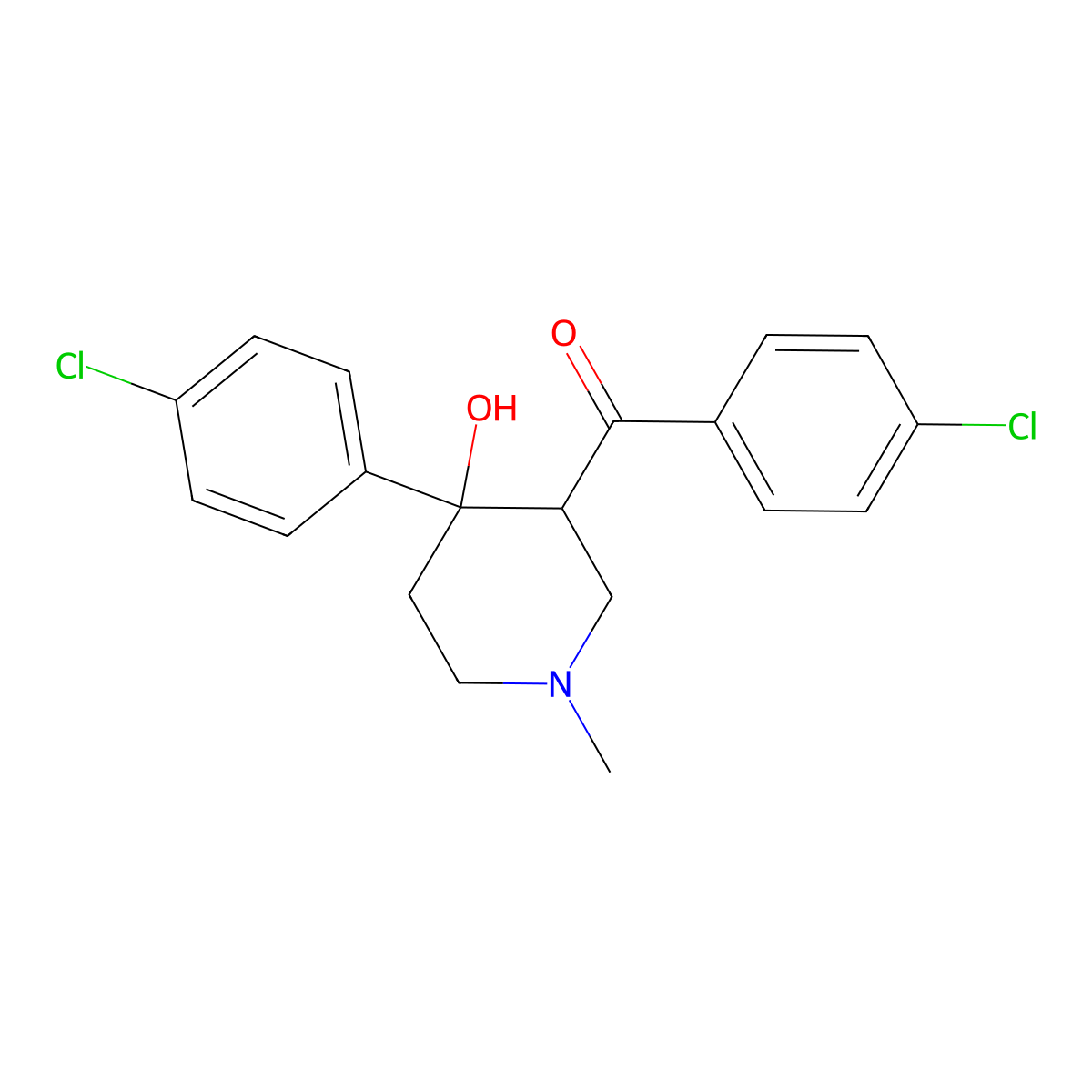 (4-Chlorophenyl)[4-(4-chlorophenyl)-4-hydroxy-1-methylpiperidin-3-yl]methanone molecular structure, CAS 21070-54-2