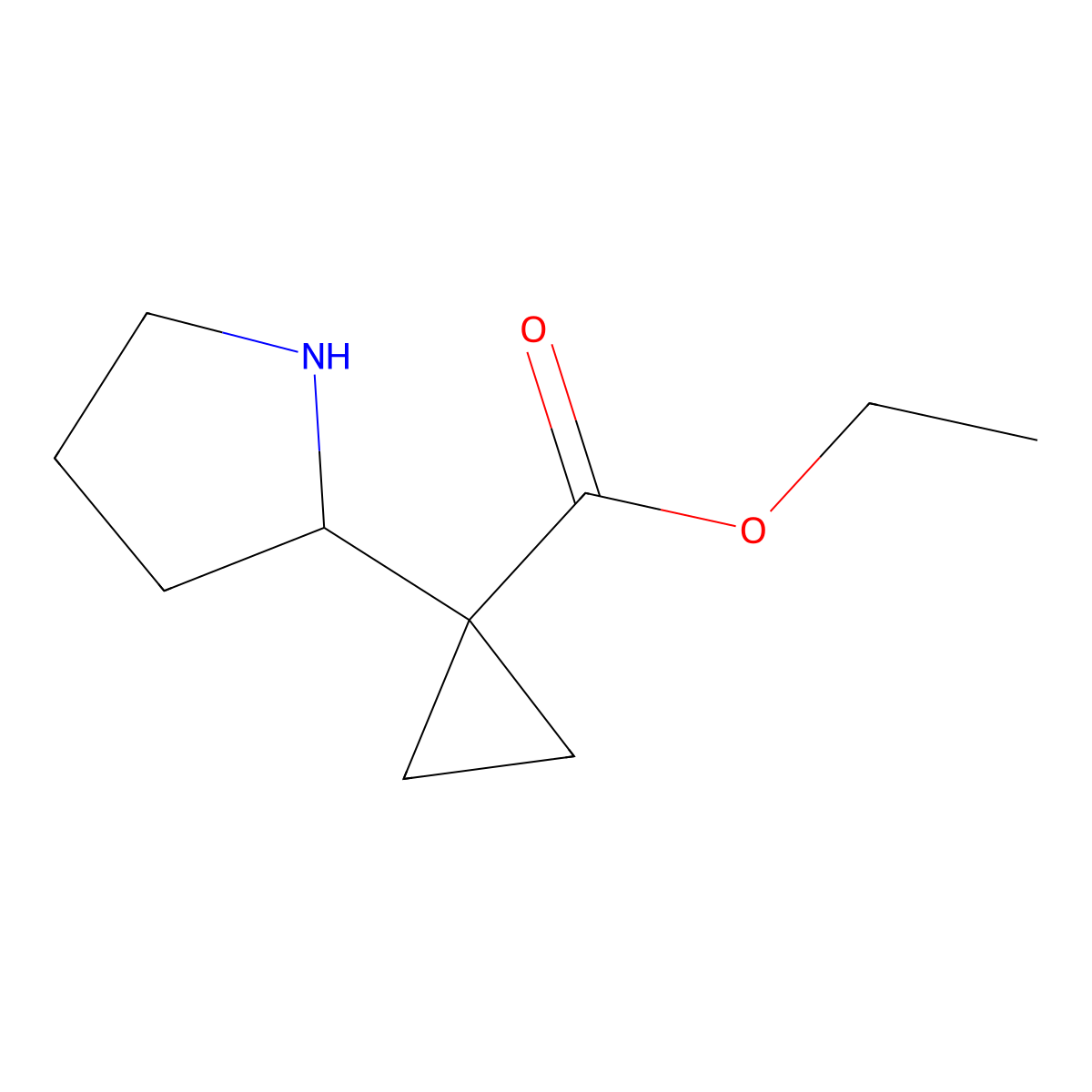 Ethyl 1-(pyrrolidin-2-yl)cyclopropane-1-carboxylate molecular structure, CAS 2107009-21-0