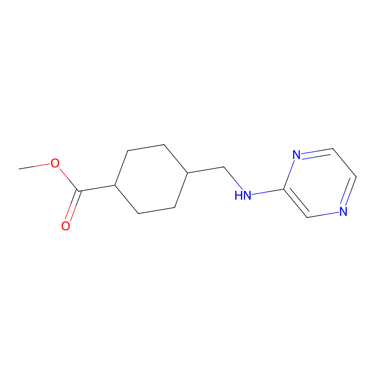 Methyl 4-{[(pyrazin-2-yl)amino]methyl}cyclohexane-1-carboxylate molecular structure, CAS 2107040-26-4
