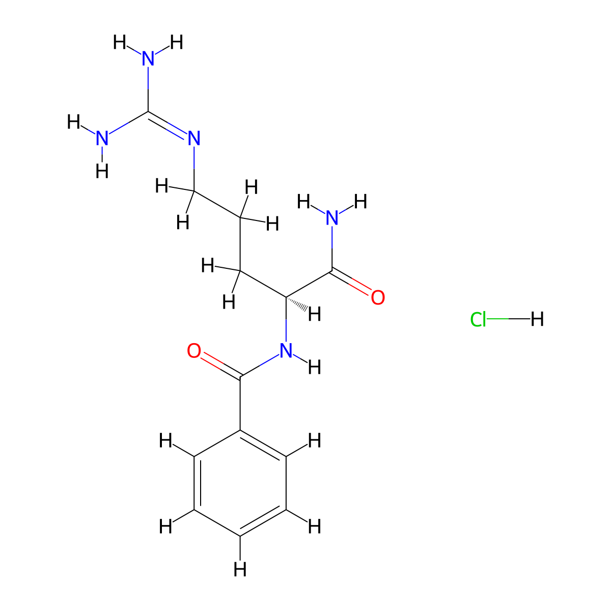 Benzamide, N-(1-(aminocarbonyl)-4-((aminoiminomethyl)amino)butyl)-, monohydrochloride, (S)- molecular structure, CAS 210709-19-6
