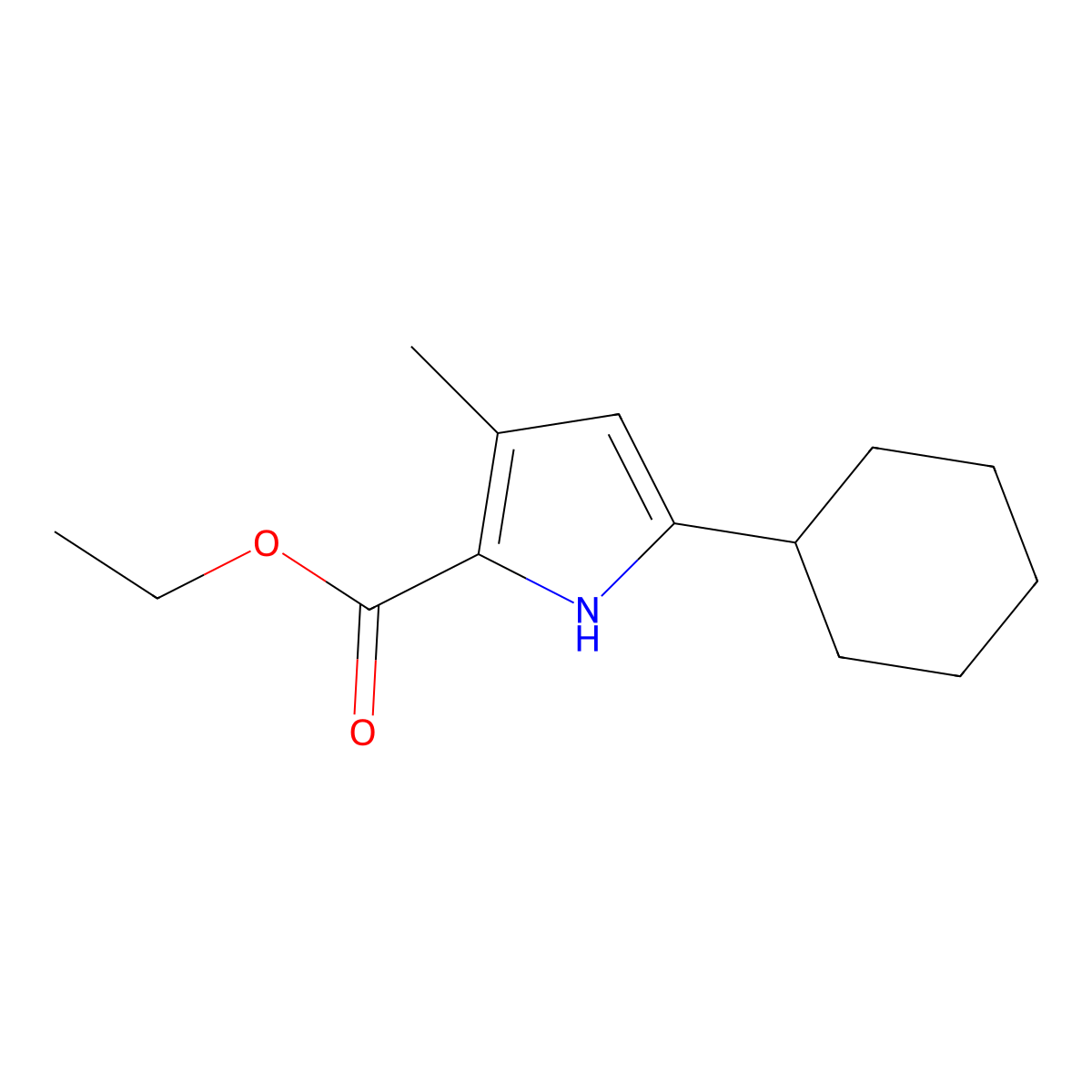 Ethyl 5-cyclohexyl-3-methyl-1H-pyrrole-2-carboxylate molecular structure, CAS 2107154-64-1