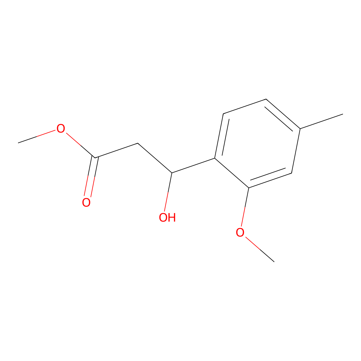 Methyl 3-hydroxy-3-(2-methoxy-4-methylphenyl)propanoate molecular structure, CAS 2107224-16-6