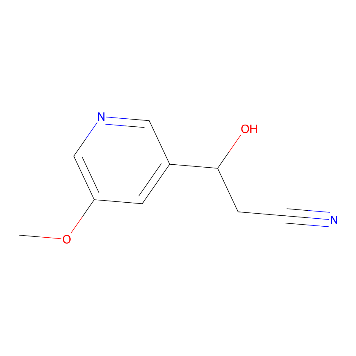 3-Hydroxy-3-(5-methoxypyridin-3-yl)propanenitrile molecular structure, CAS 2107229-21-8